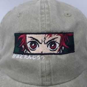 Manga Demon Slayer Anime Hat Cap Relaxed Cotton Beige Tan Embroidered Adjustable